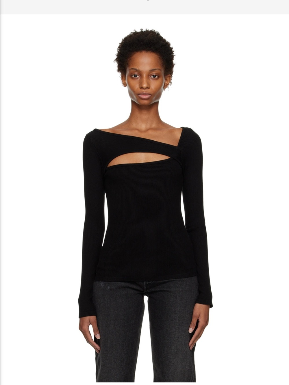 Citizens Of Humanity Black Long-Sleeve Cutout Ribbed Top